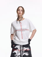 Flyerrer Retro Iris Crest Knit Short Sleeve T-Shirt, Loose Court Style Top FR336
