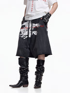 Twin FR Warhorse Embroidery Patch Loose Washed Five-Point Shorts FR339
