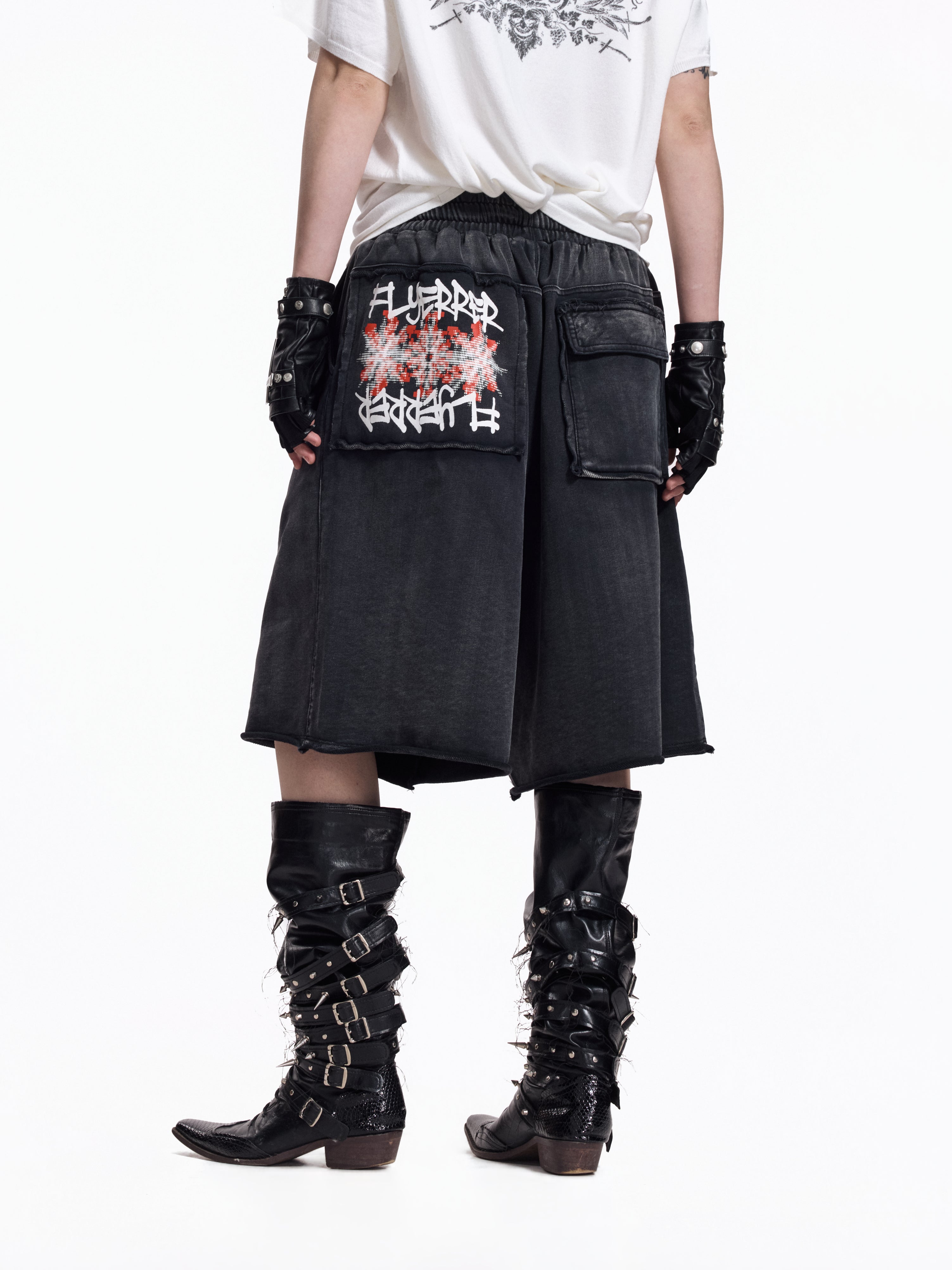 Twin FR Warhorse Embroidery Patch Loose Washed Five-Point Shorts FR339