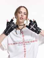 Flyerrer Retro Iris Crest Knit Short Sleeve T-Shirt, Loose Court Style Top FR336