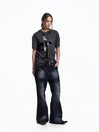 Flyerrer Street Court Claw Print Washed Wide Leg Jeans FR342