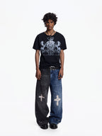 Flyerrer Vintage Court Raglan Print Button Rib Cropped Tee FR337