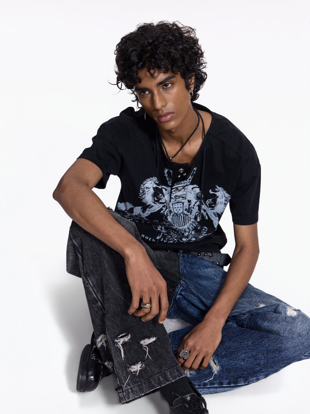 Flyerrer Vintage Court Raglan Print Button Rib Cropped Tee FR337