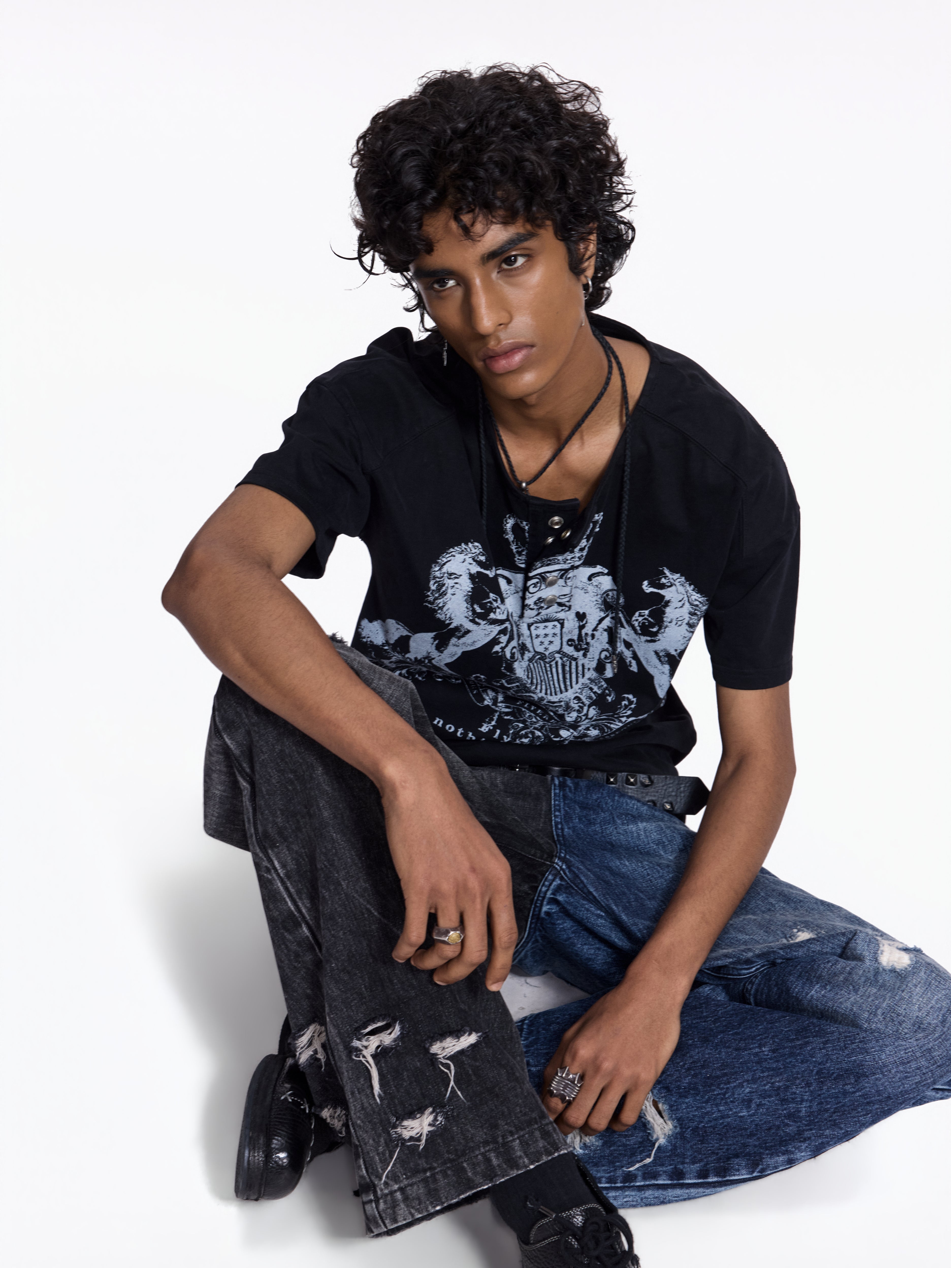 Flyerrer Vintage Court Raglan Print Button Rib Cropped Tee FR337