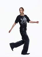 Flyerrer Vintage Court Raglan Print Button Rib Cropped Tee FR337