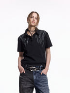 Unisex Fake Two-Piece Polo | Printed Collar Short Sleeve Summer Top FR346