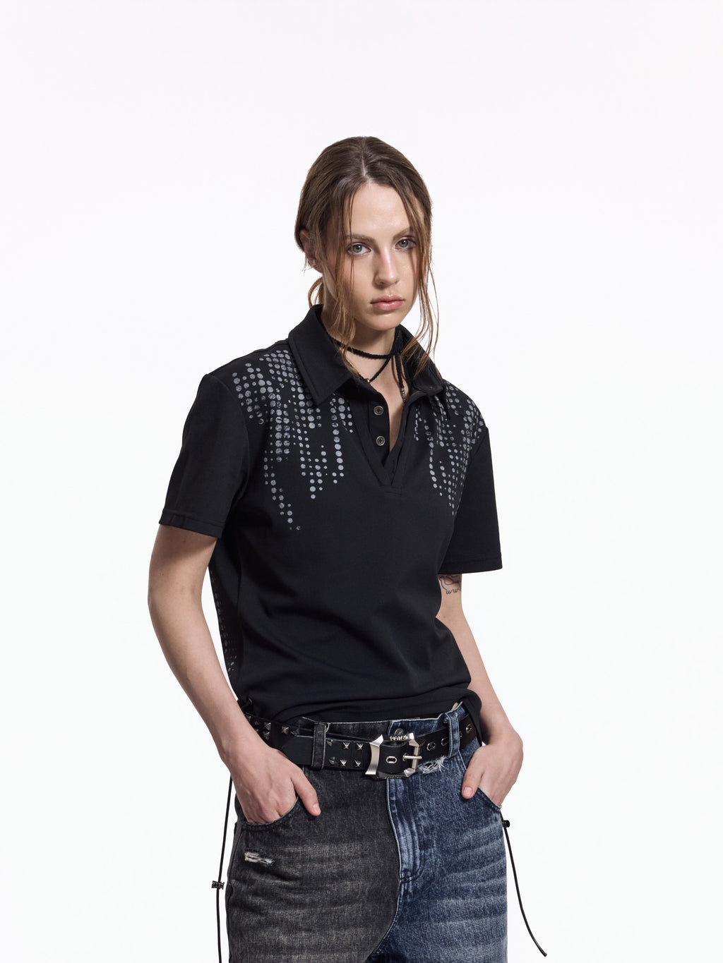 Unisex Fake Two-Piece Polo | Printed Collar Short Sleeve Summer Top FR346