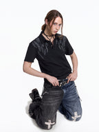 FLYERRER Vintage Cross Print Wide Leg Jeans, Washed Loose Denim Pants FR345
