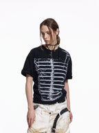 Flyerrer Deconstructed Badge Print Button Tee, Court Loose Casual Summer Top FR338