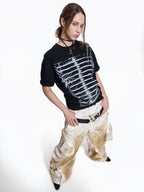 Flyerrer Deconstructed Badge Print Button Tee, Court Loose Casual Summer Top FR338