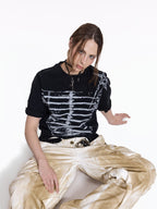 Flyerrer Deconstructed Badge Print Button Tee, Court Loose Casual Summer Top FR338