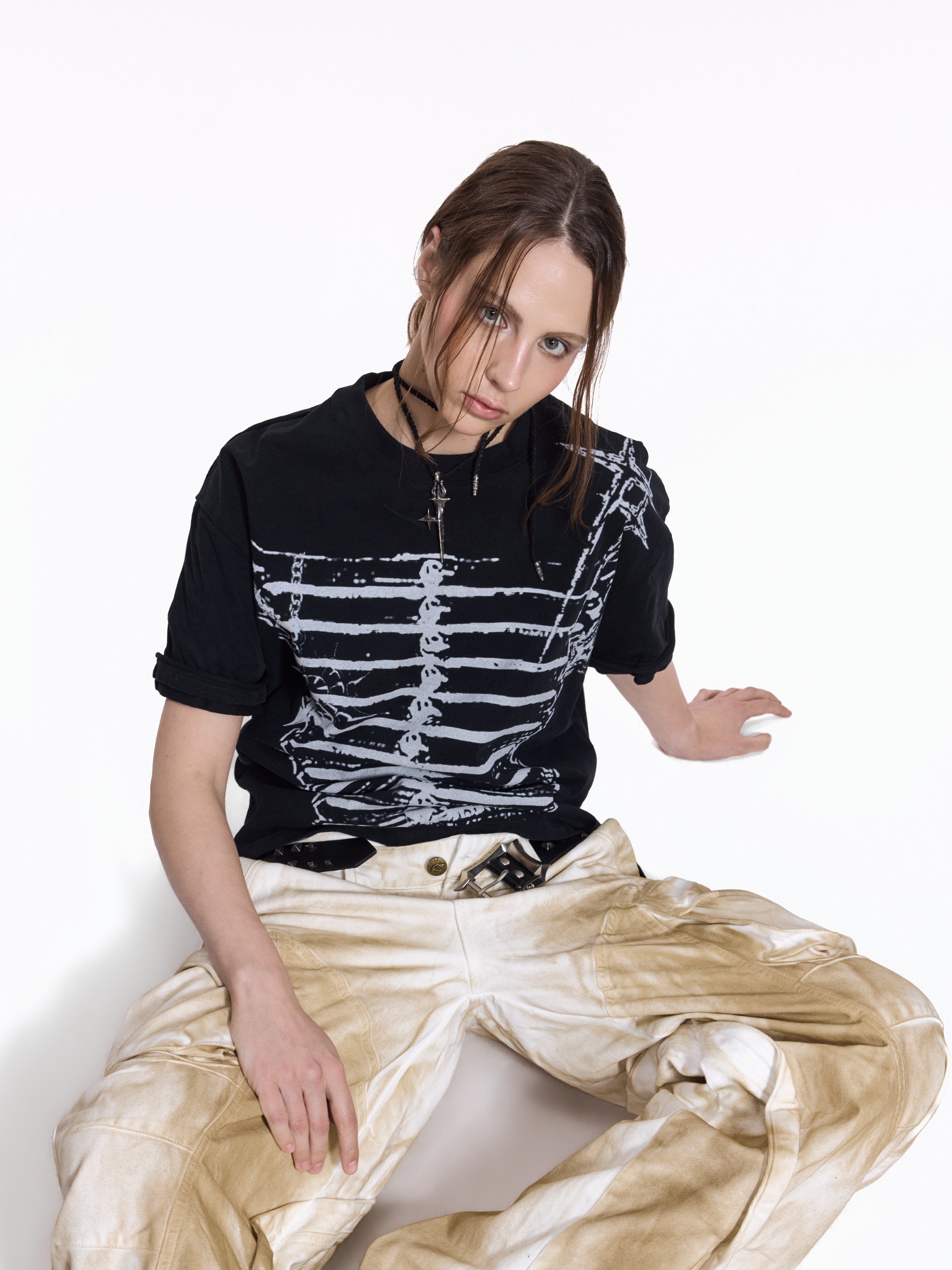 Flyerrer Deconstructed Badge Print Button Tee, Court Loose Casual Summer Top FR338