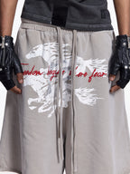 Twin FR Warhorse Embroidery Patch Loose Washed Five-Point Shorts FR339