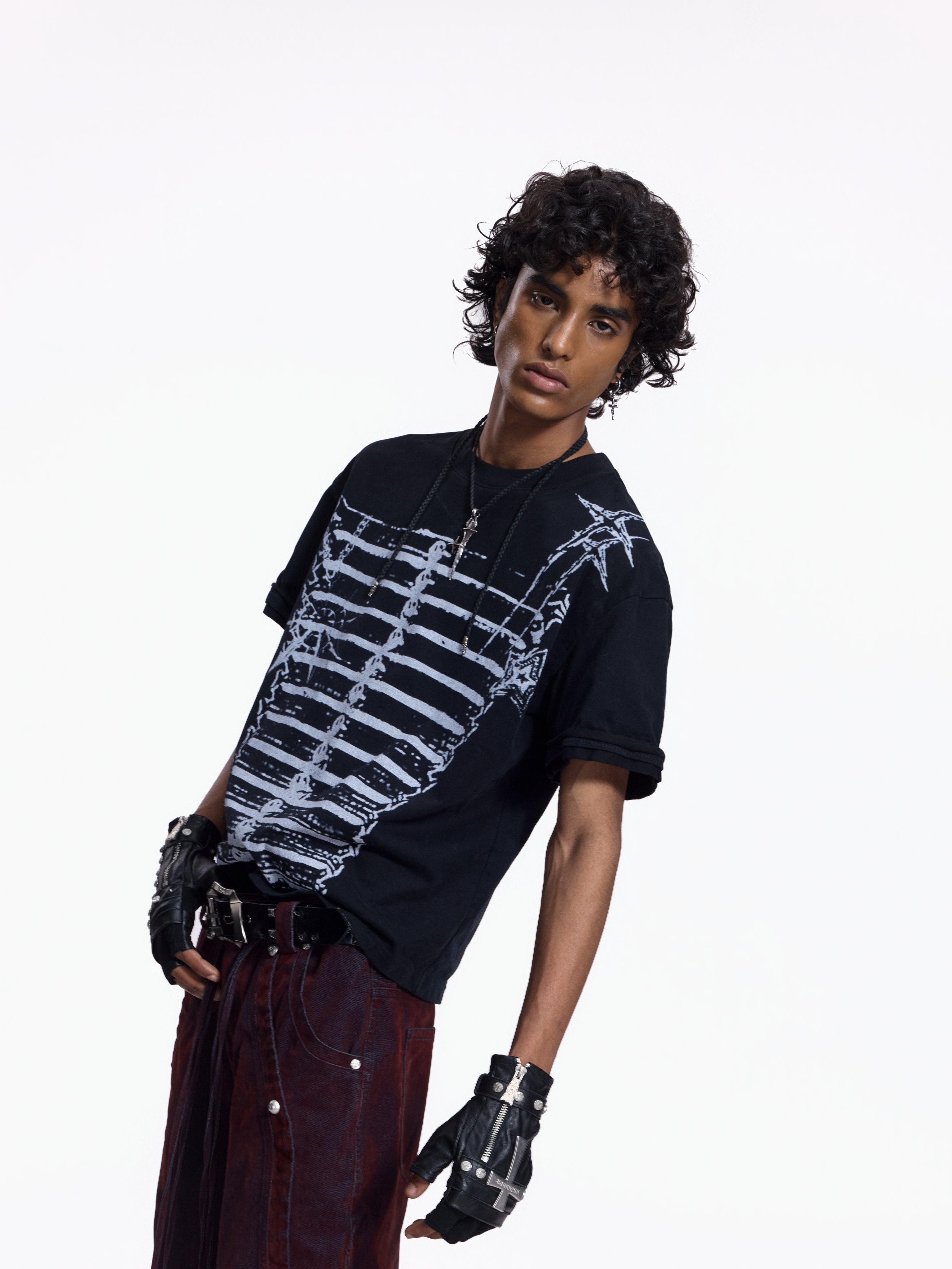 Flyerrer Deconstructed Badge Print Button Tee, Court Loose Casual Summer Top FR338