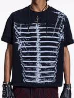 Flyerrer Deconstructed Badge Print Button Tee, Court Loose Casual Summer Top FR338