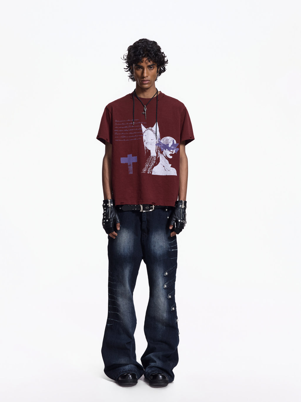 Flyerrer Street Court Claw Print Washed Wide Leg Jeans FR342