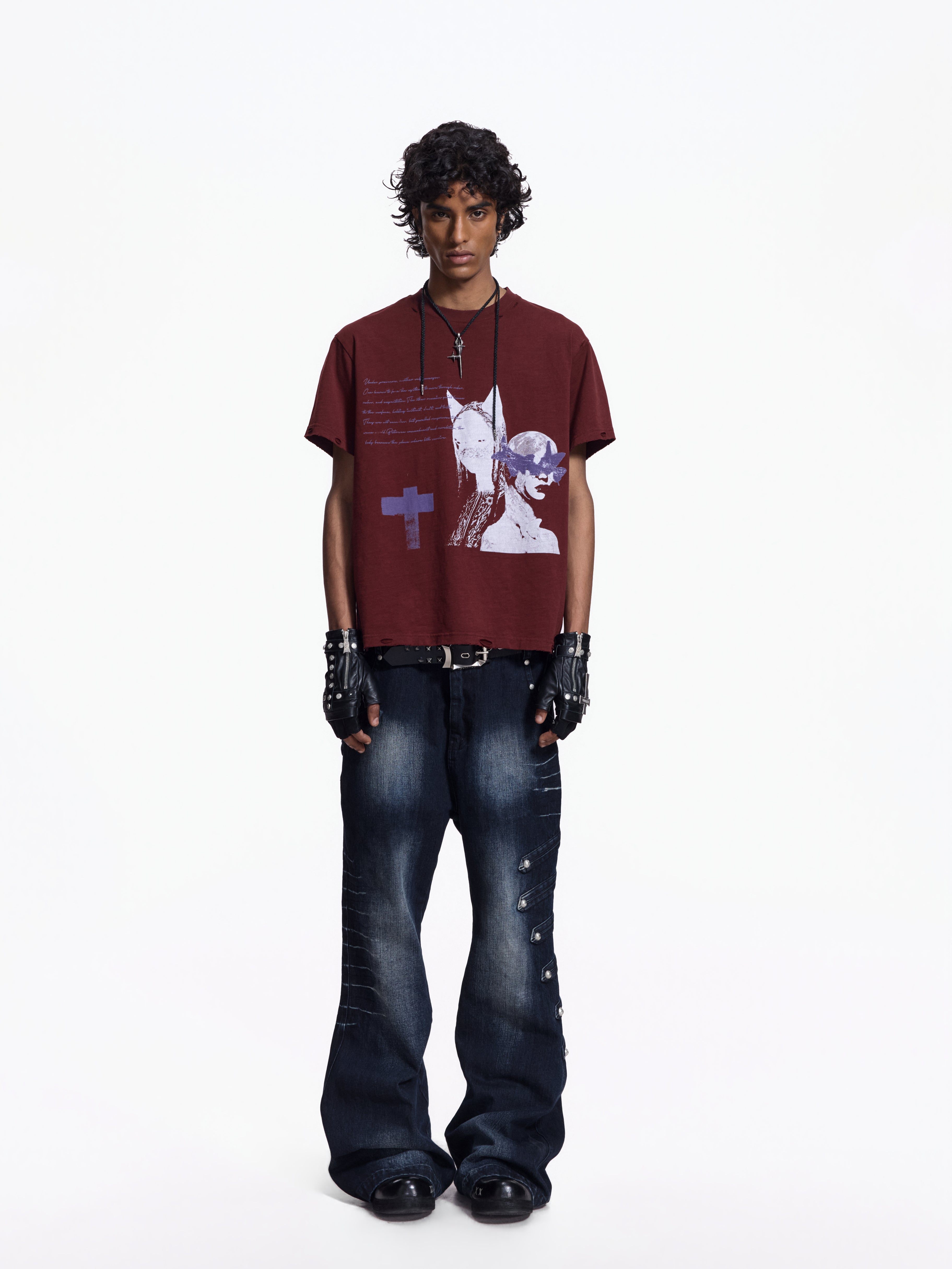 Flyerrer Street Court Claw Print Washed Wide Leg Jeans FR342