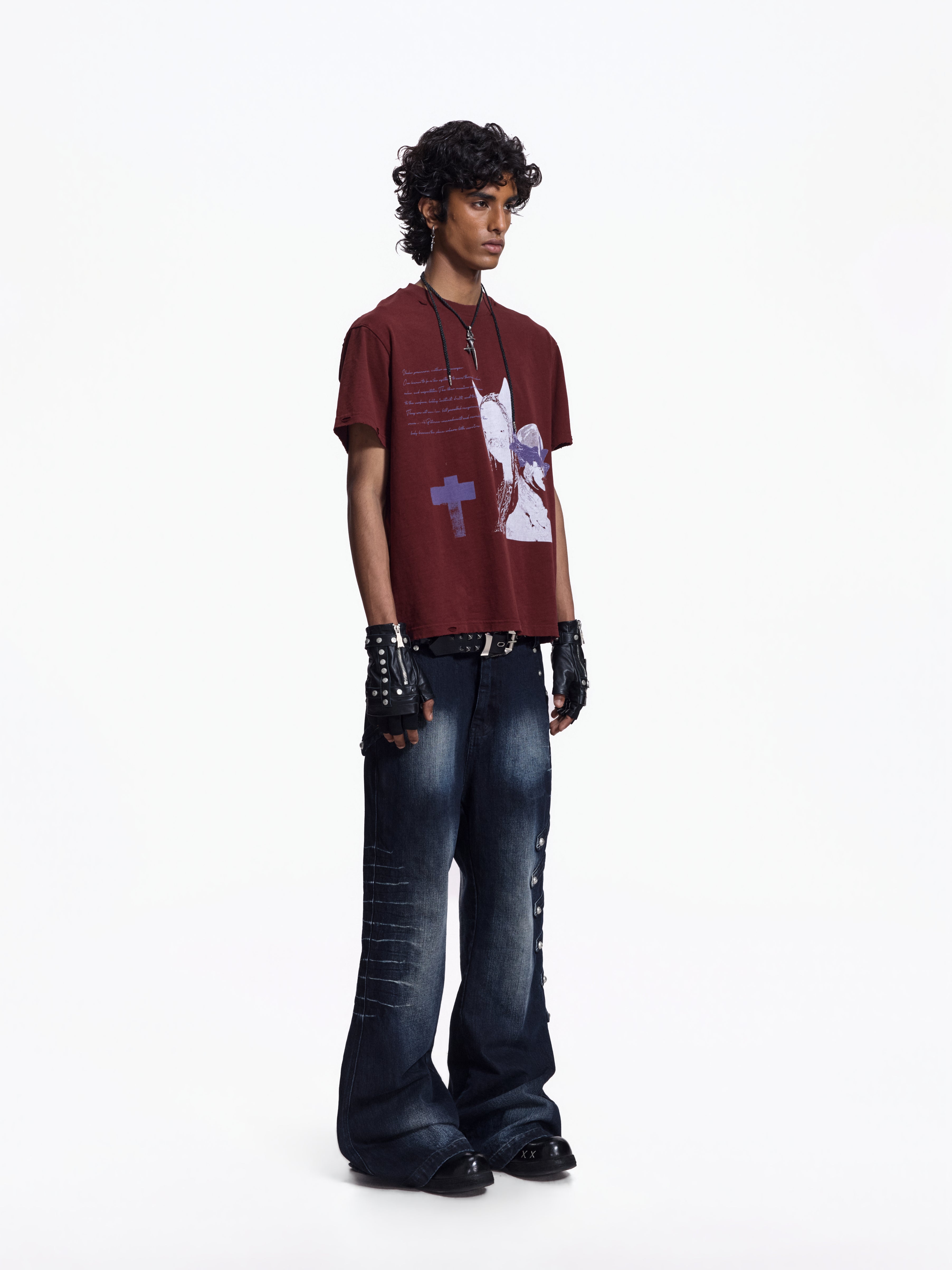 Flyerrer Street Court Claw Print Washed Wide Leg Jeans FR342