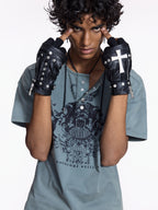 Flyerrer Vintage Court Raglan Print Button Rib Cropped Tee FR337