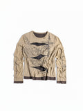 FLYERRER Vintage Manuscript Print Seam‑Split Zipper Layered‑Look Top FR367