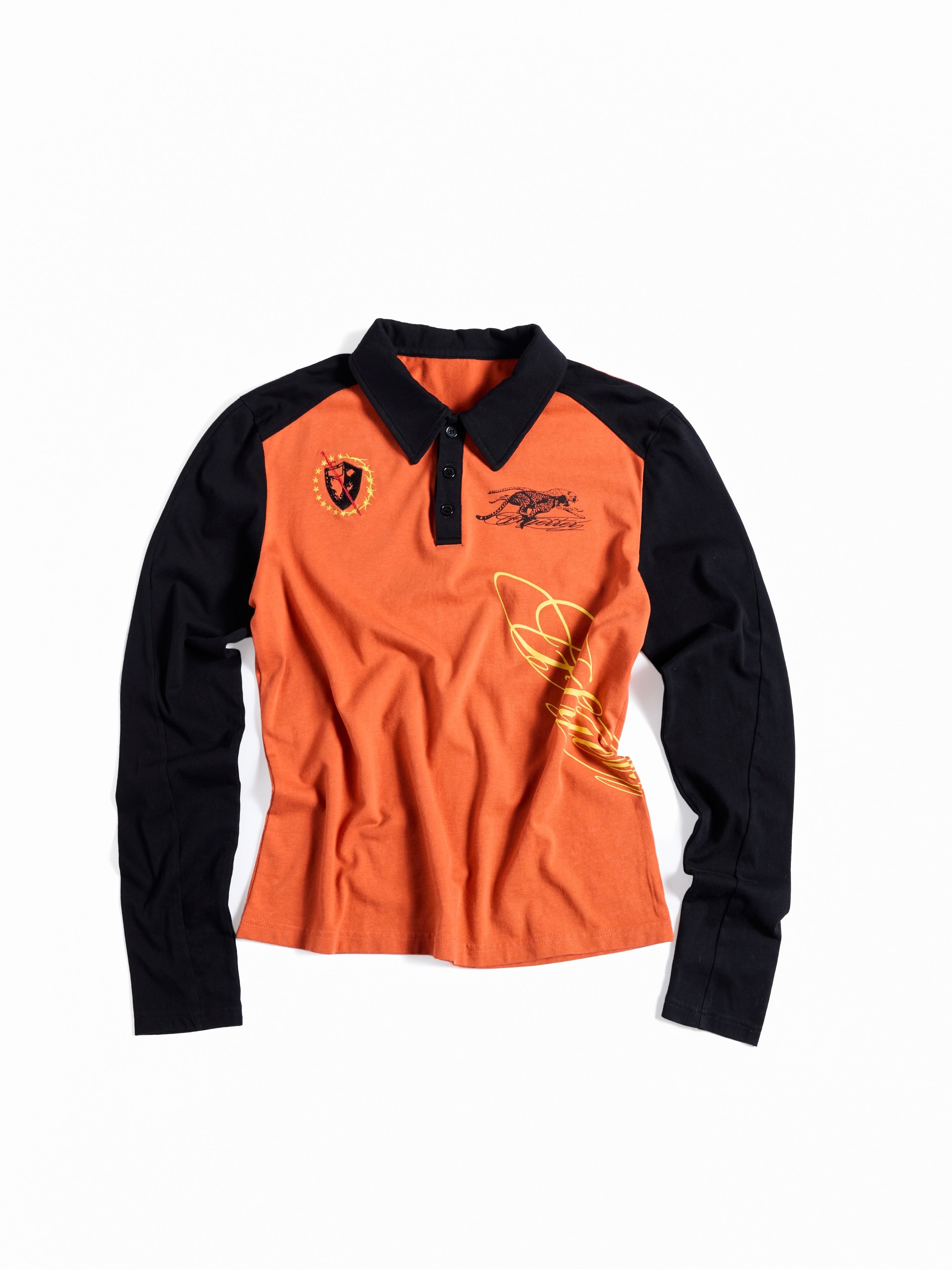 Flyerrer American‑Vintage Badge‑Print Cropped Raglan Polo FR380
