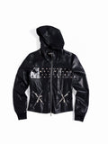 Flyerrer Punk Studded Patchwork Hooded Faux‑Leather Jacket FR382