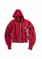 Flyerrer Punk Cropped Wax‑Cord Strap‑Sleeve Zip‑Up Hoodie  FR377