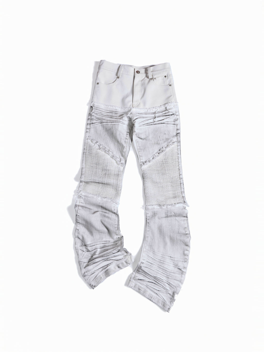 Flyerrer Cretaceous Patchwork‑Leather Vintage Stacked Jeans FR369