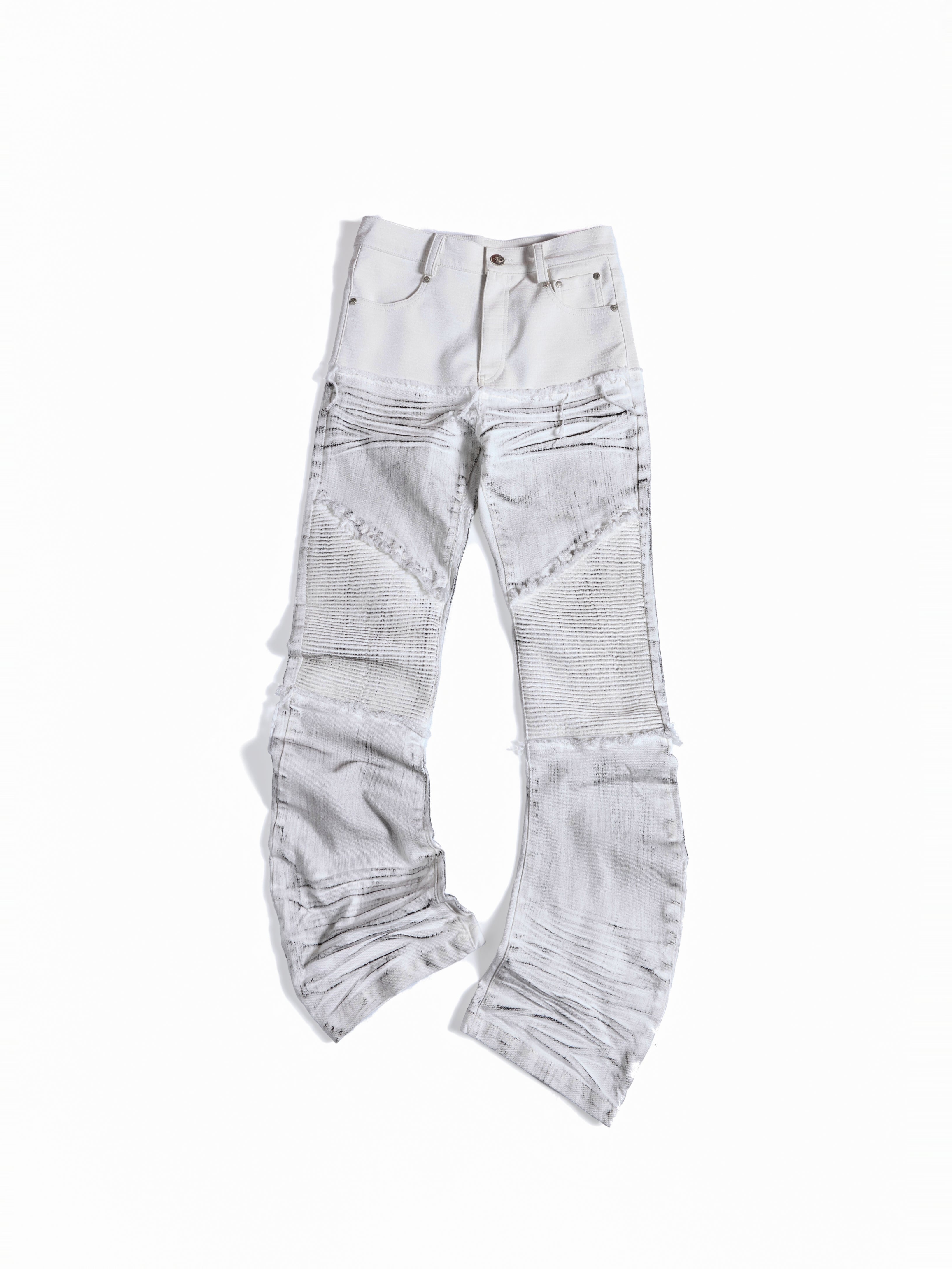 Flyerrer Cretaceous Patchwork‑Leather Vintage Stacked Jeans FR369