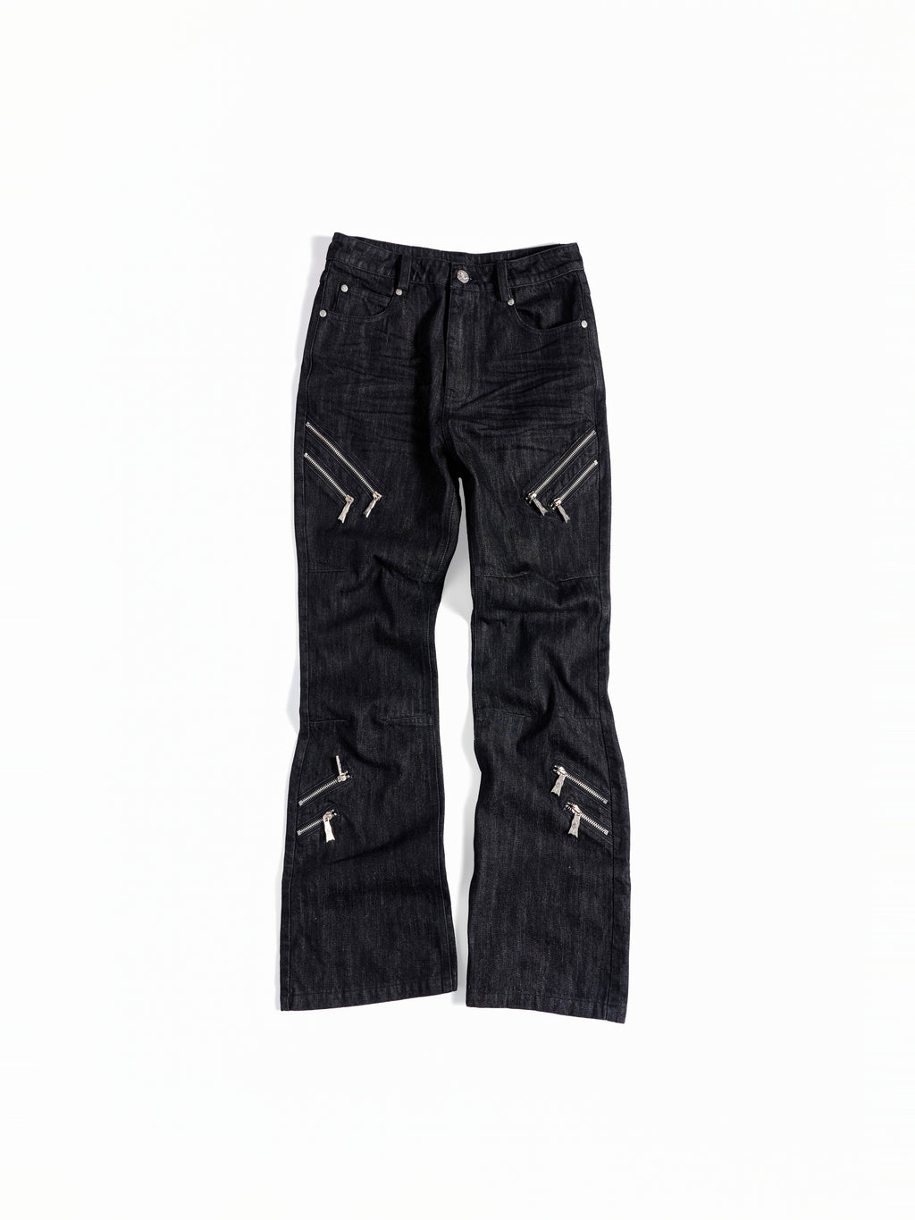 FLYERRER Deconstructed Multi‑Zipper Stud Black Jeans FR373