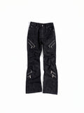 FLYERRER Deconstructed Multi‑Zipper Stud Black Jeans FR373