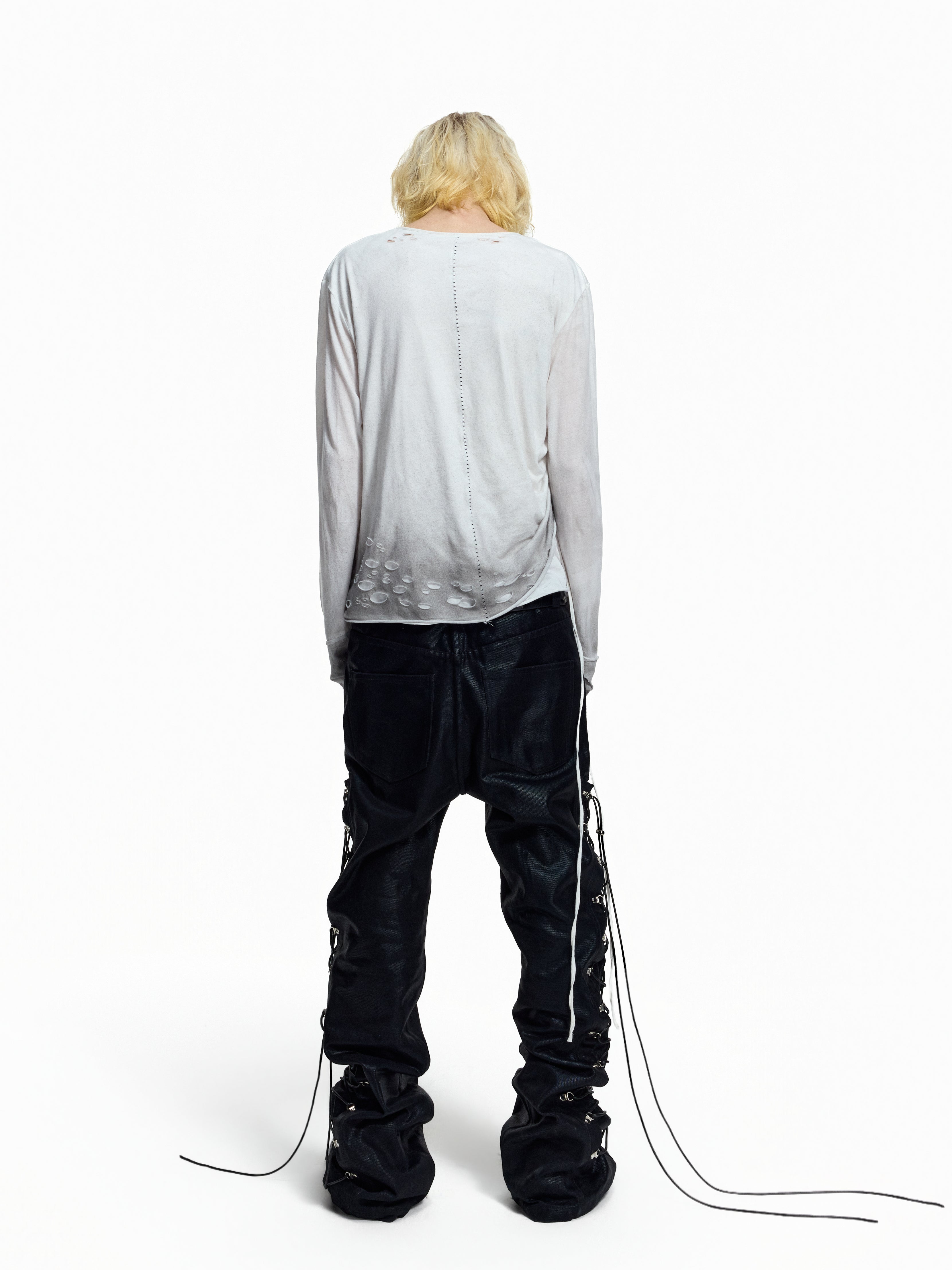 FLYERRER Wax‑Cord Strap Boot‑Cut Faux‑Leather Pants FR374