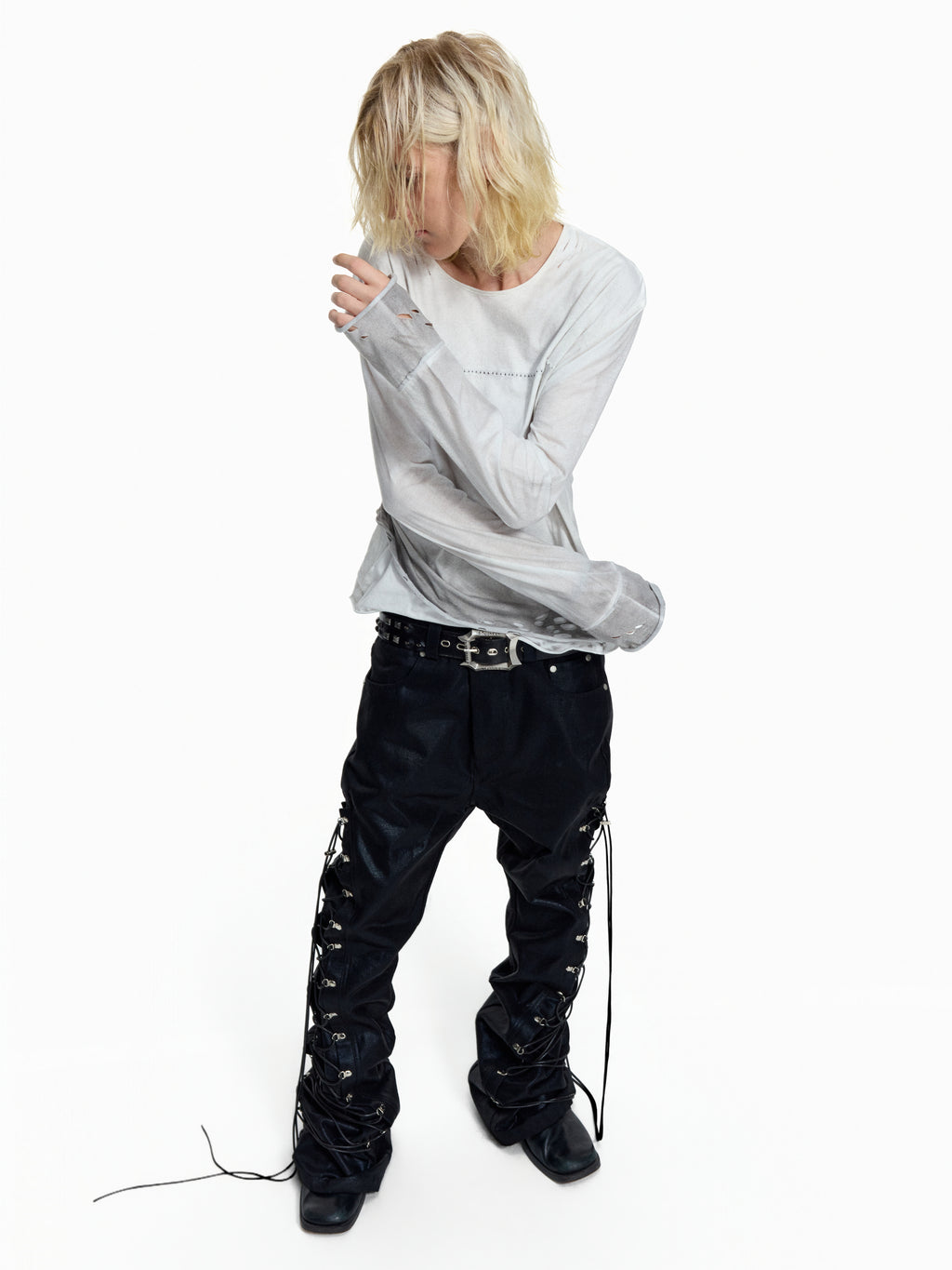 Flyerrer Distressed Ribbon Gradient Spray‑Paint Long‑Sleeve Top FR371
