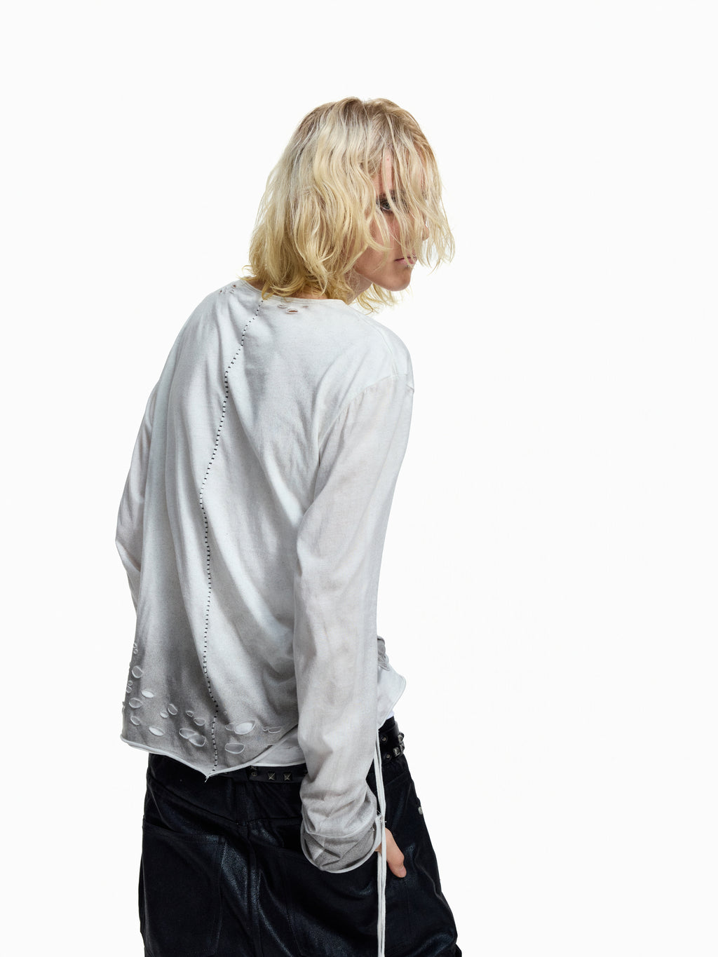 Flyerrer Distressed Ribbon Gradient Spray‑Paint Long‑Sleeve Top FR371