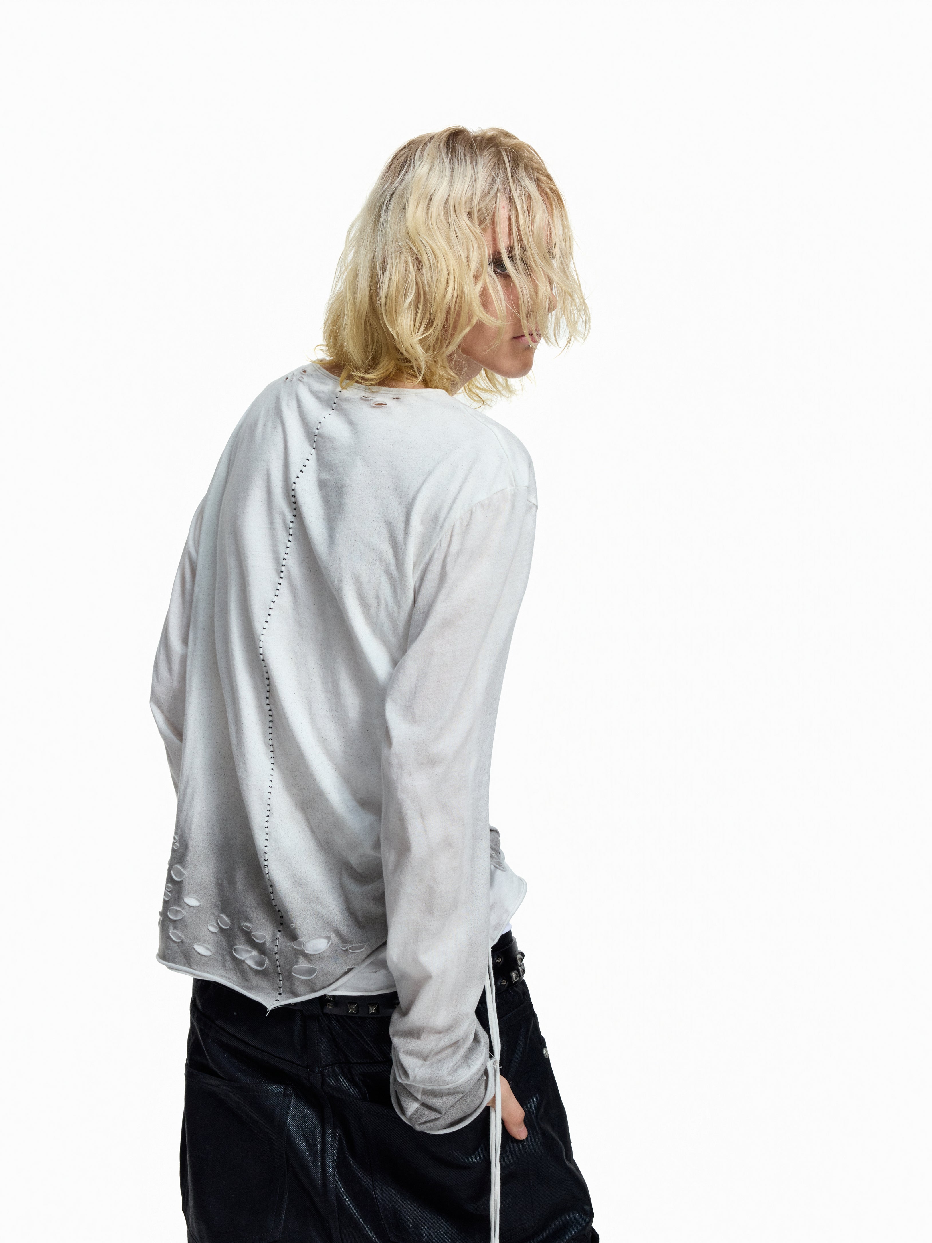 Flyerrer Distressed Ribbon Gradient Spray‑Paint Long‑Sleeve Top FR371
