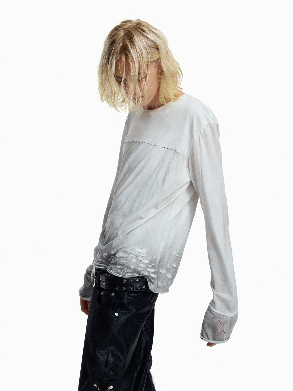 Flyerrer Distressed Ribbon Gradient Spray‑Paint Long‑Sleeve Top FR371