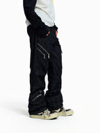 FLYERRER Deconstructed Multi‑Zipper Stud Black Jeans FR373
