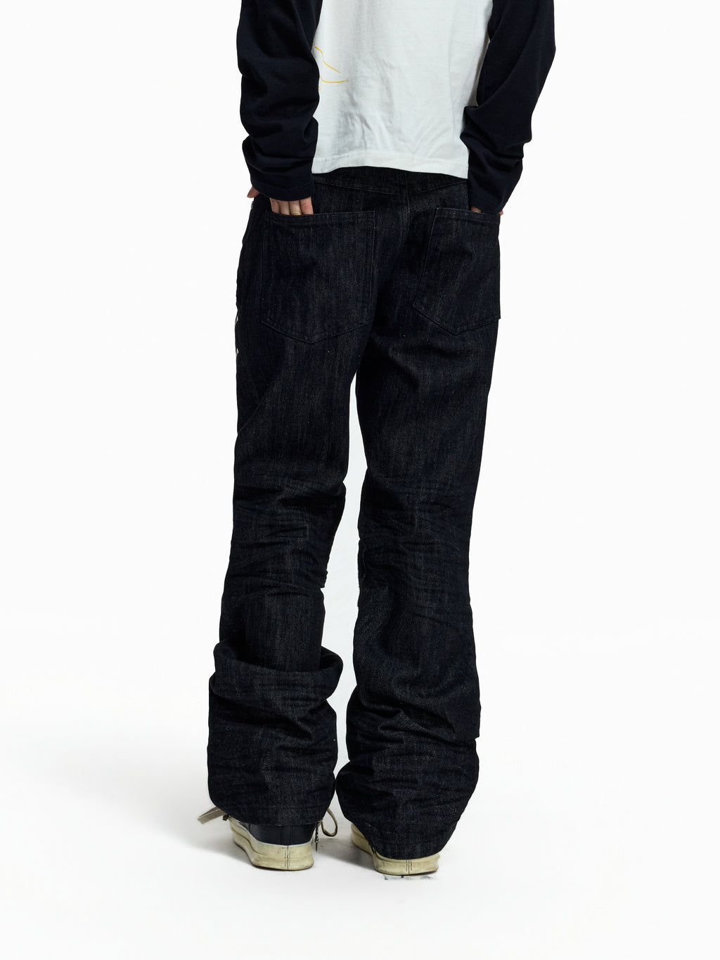 FLYERRER Deconstructed Multi‑Zipper Stud Black Jeans FR373