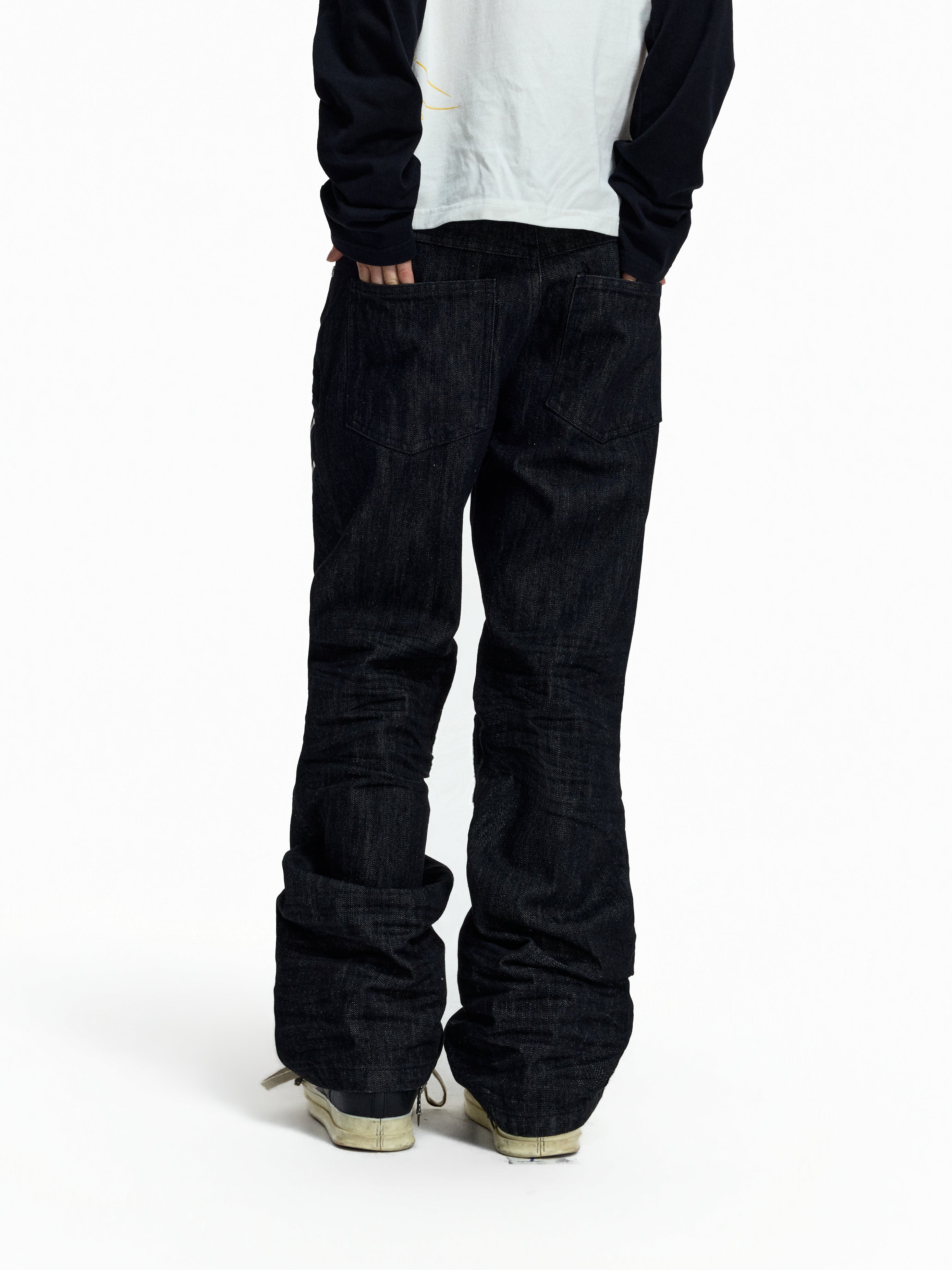 FLYERRER Deconstructed Multi‑Zipper Stud Black Jeans FR373