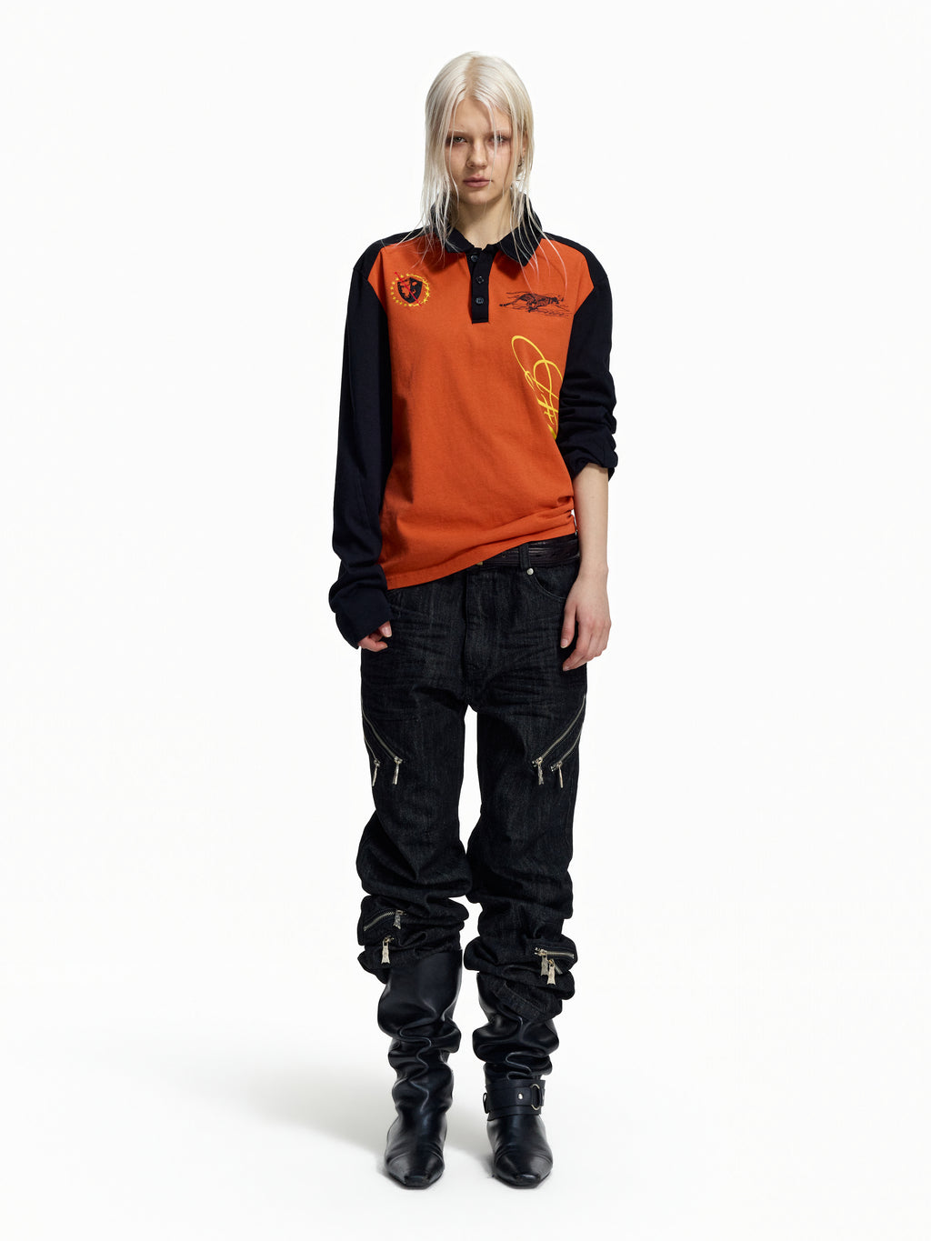 Flyerrer American‑Vintage Badge‑Print Cropped Raglan Polo FR380