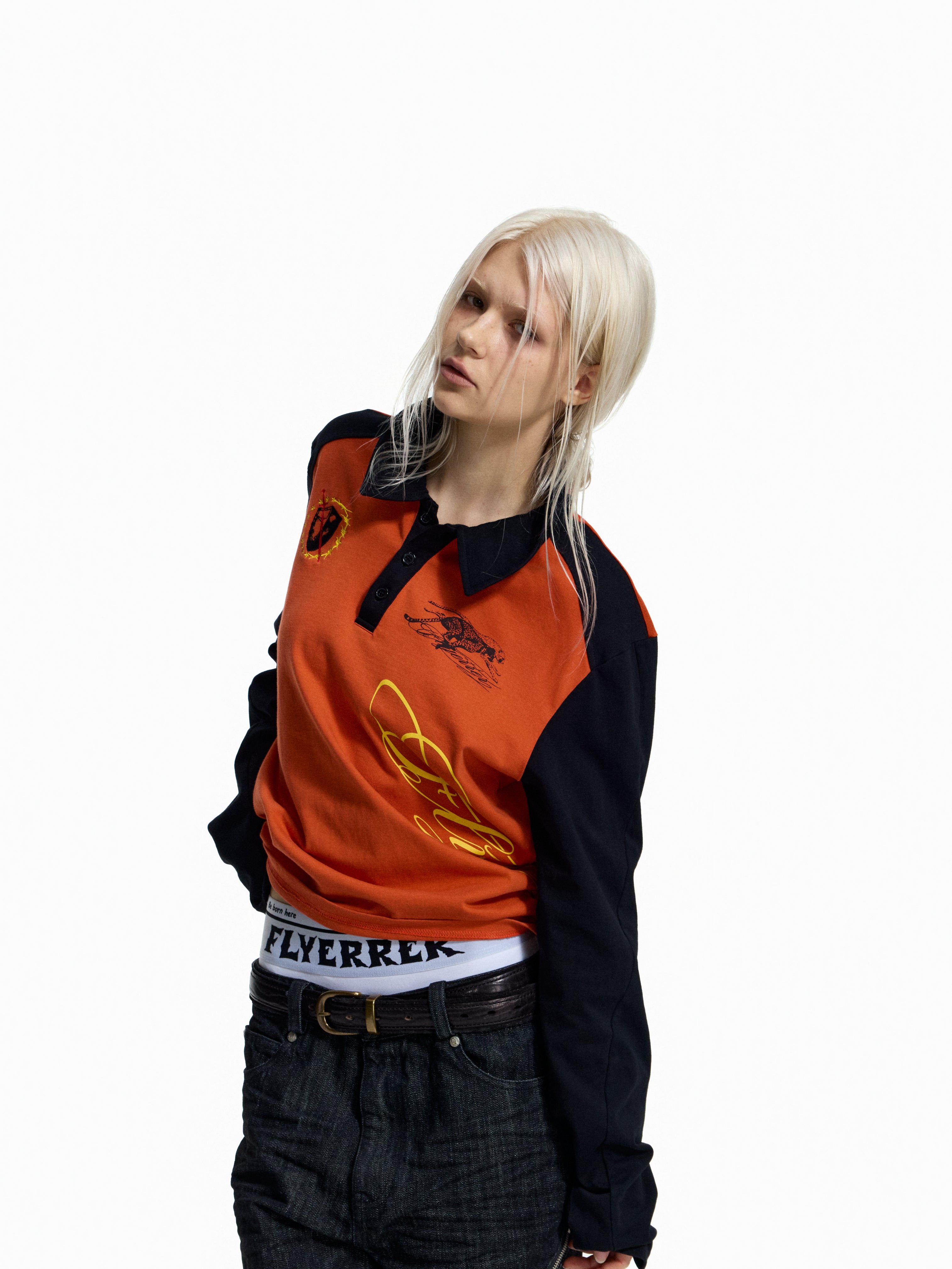 Flyerrer American‑Vintage Badge‑Print Cropped Raglan Polo FR380