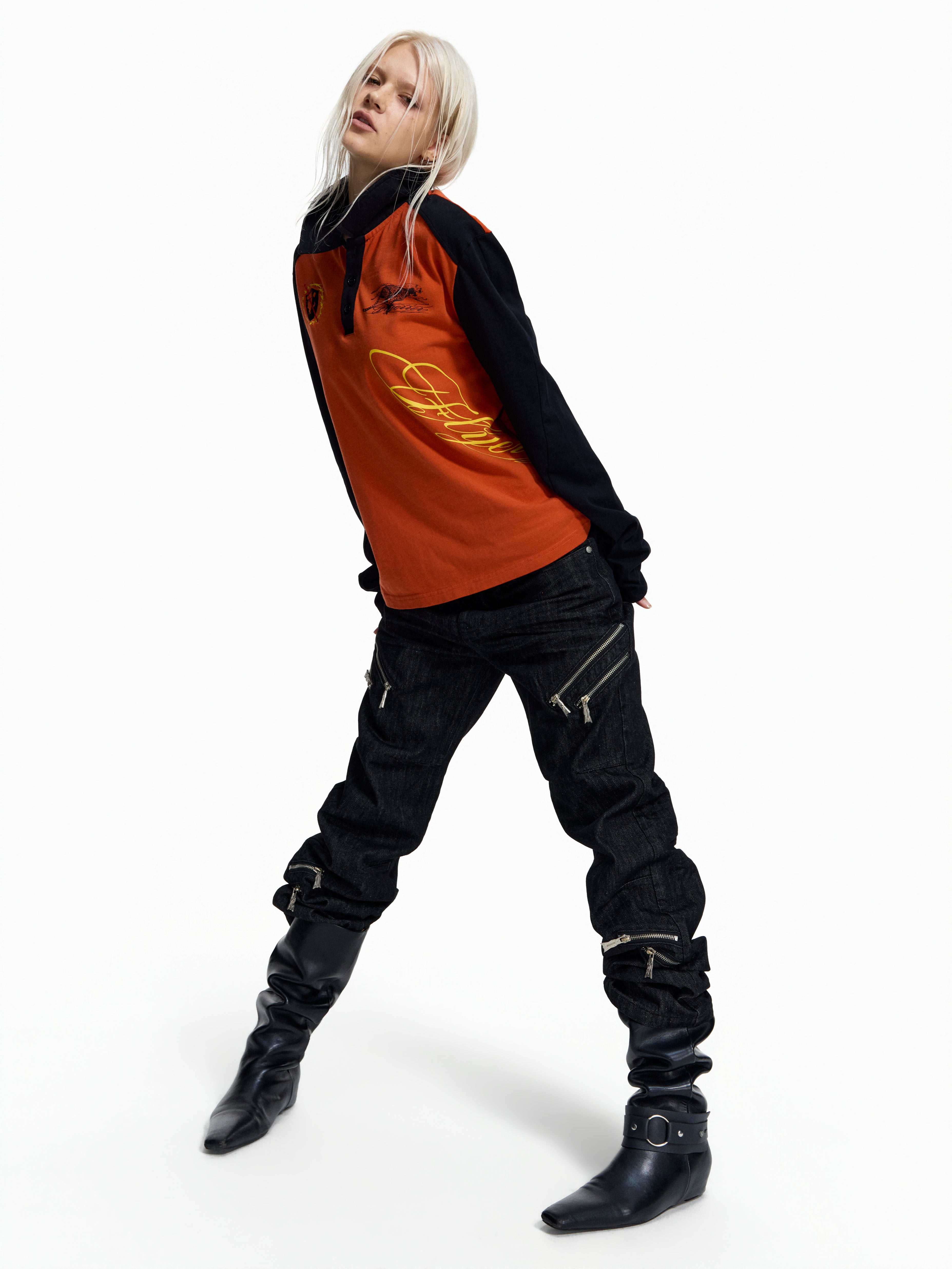 Flyerrer American‑Vintage Badge‑Print Cropped Raglan Polo FR380