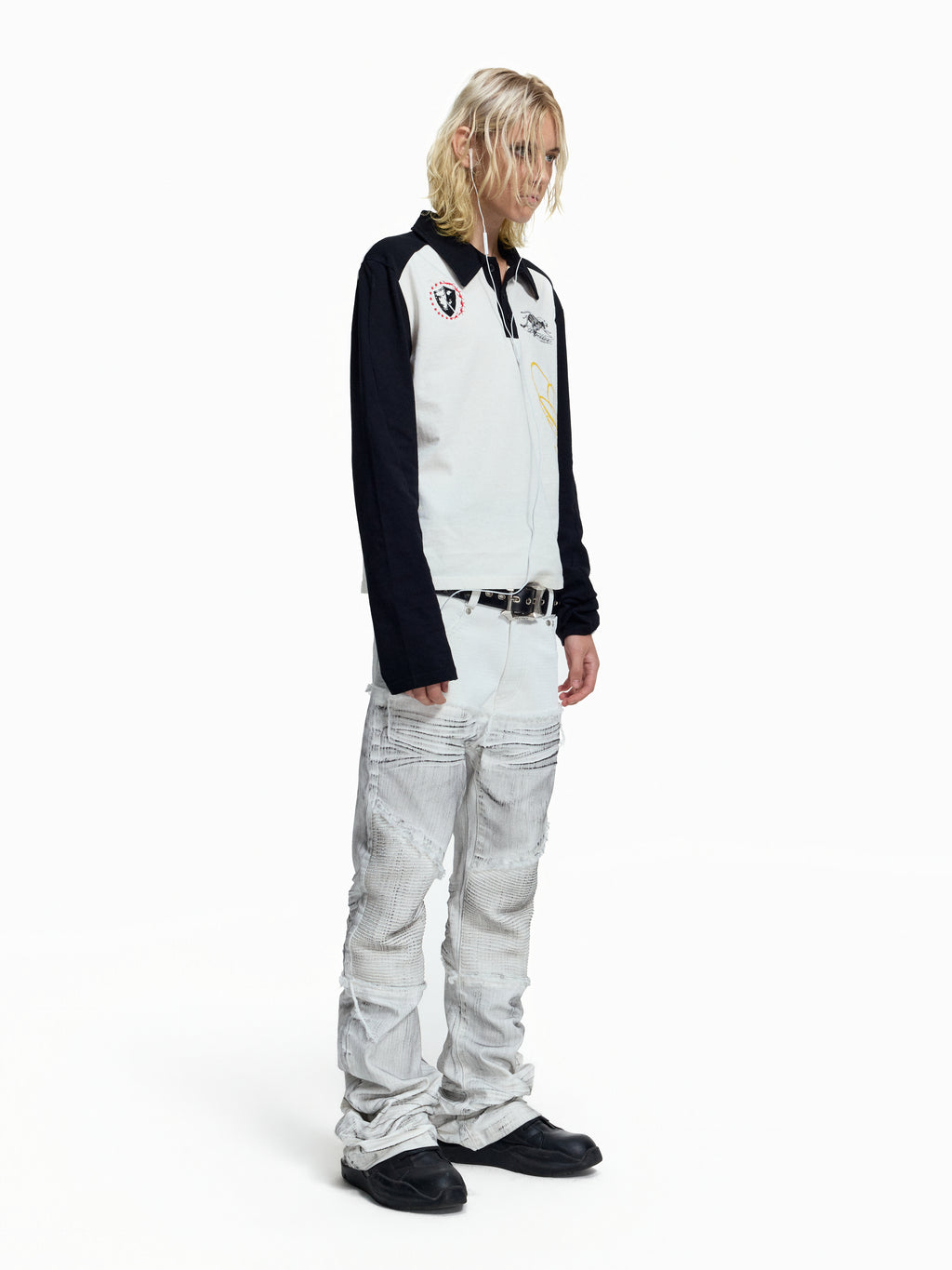Flyerrer American‑Vintage Badge‑Print Cropped Raglan Polo FR380