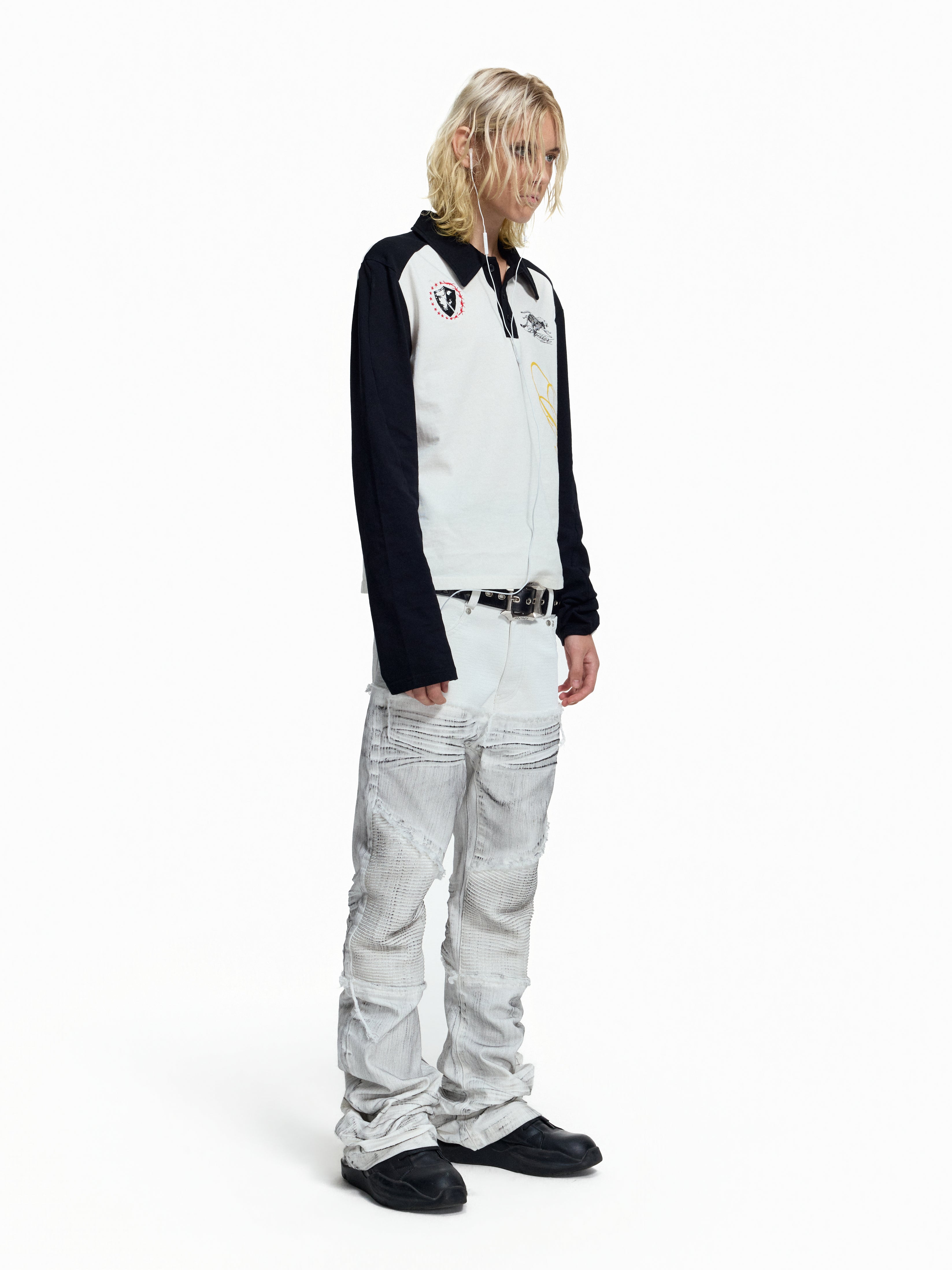 Flyerrer American‑Vintage Badge‑Print Cropped Raglan Polo FR380