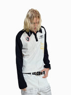 Flyerrer American‑Vintage Badge‑Print Cropped Raglan Polo FR380