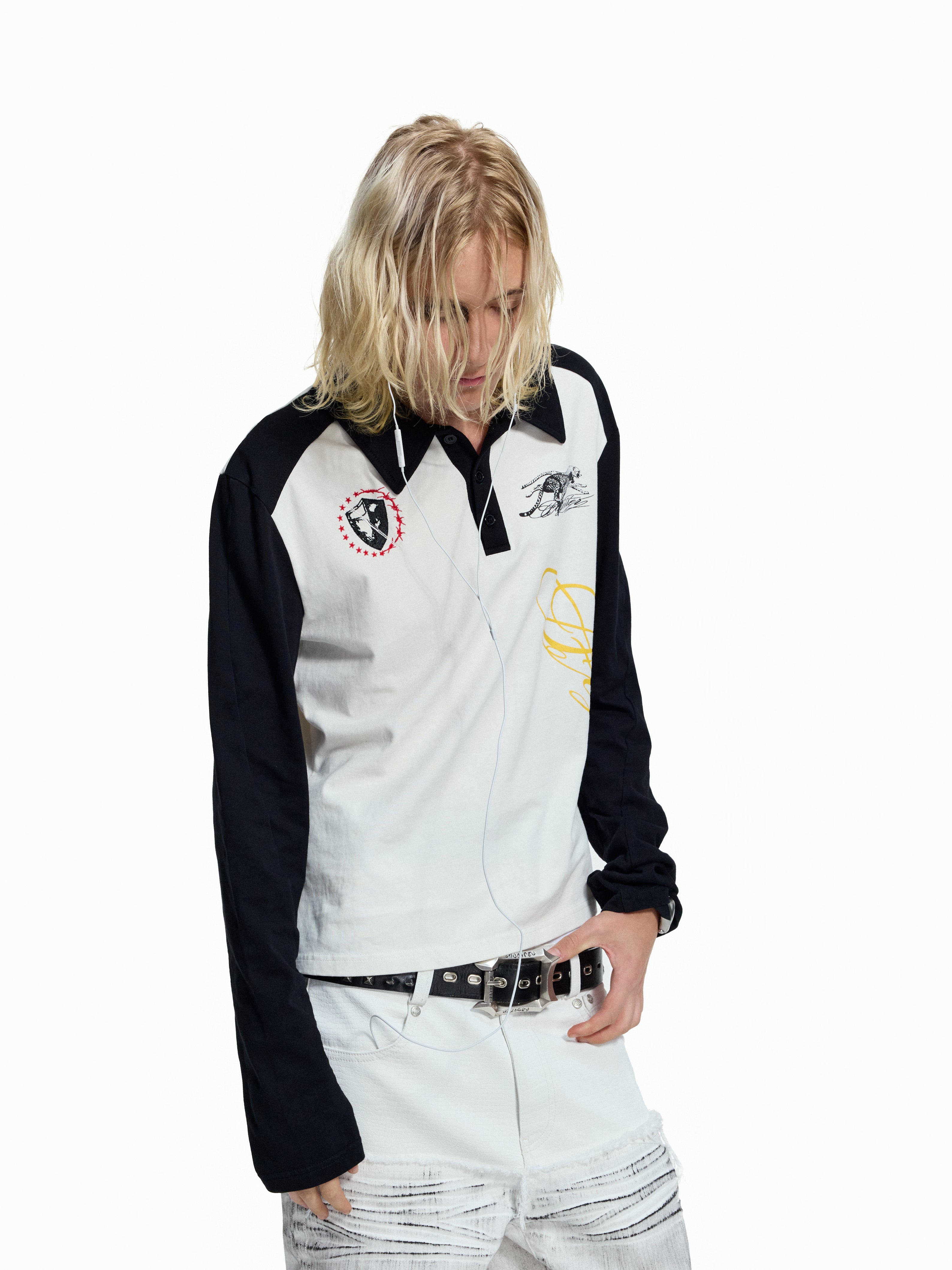 Flyerrer American‑Vintage Badge‑Print Cropped Raglan Polo FR380