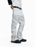 Flyerrer Cretaceous Patchwork‑Leather Vintage Stacked Jeans FR369