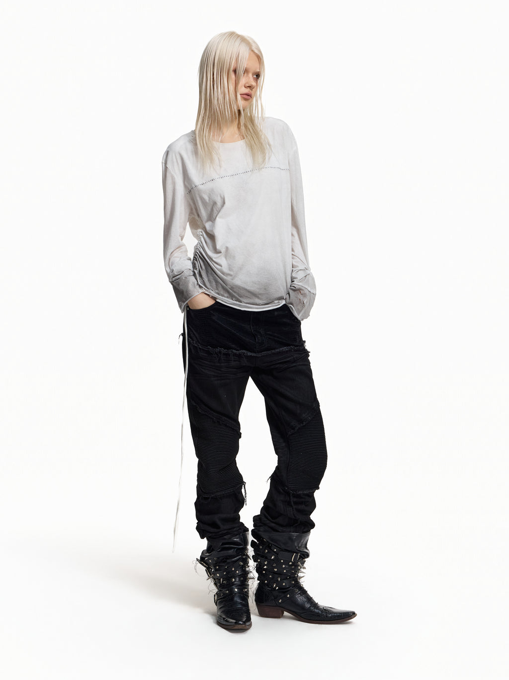 Flyerrer Distressed Ribbon Gradient Spray‑Paint Long‑Sleeve Top FR371
