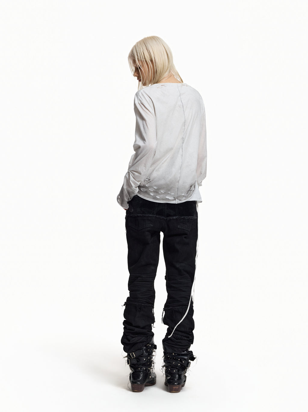 Flyerrer Distressed Ribbon Gradient Spray‑Paint Long‑Sleeve Top FR371