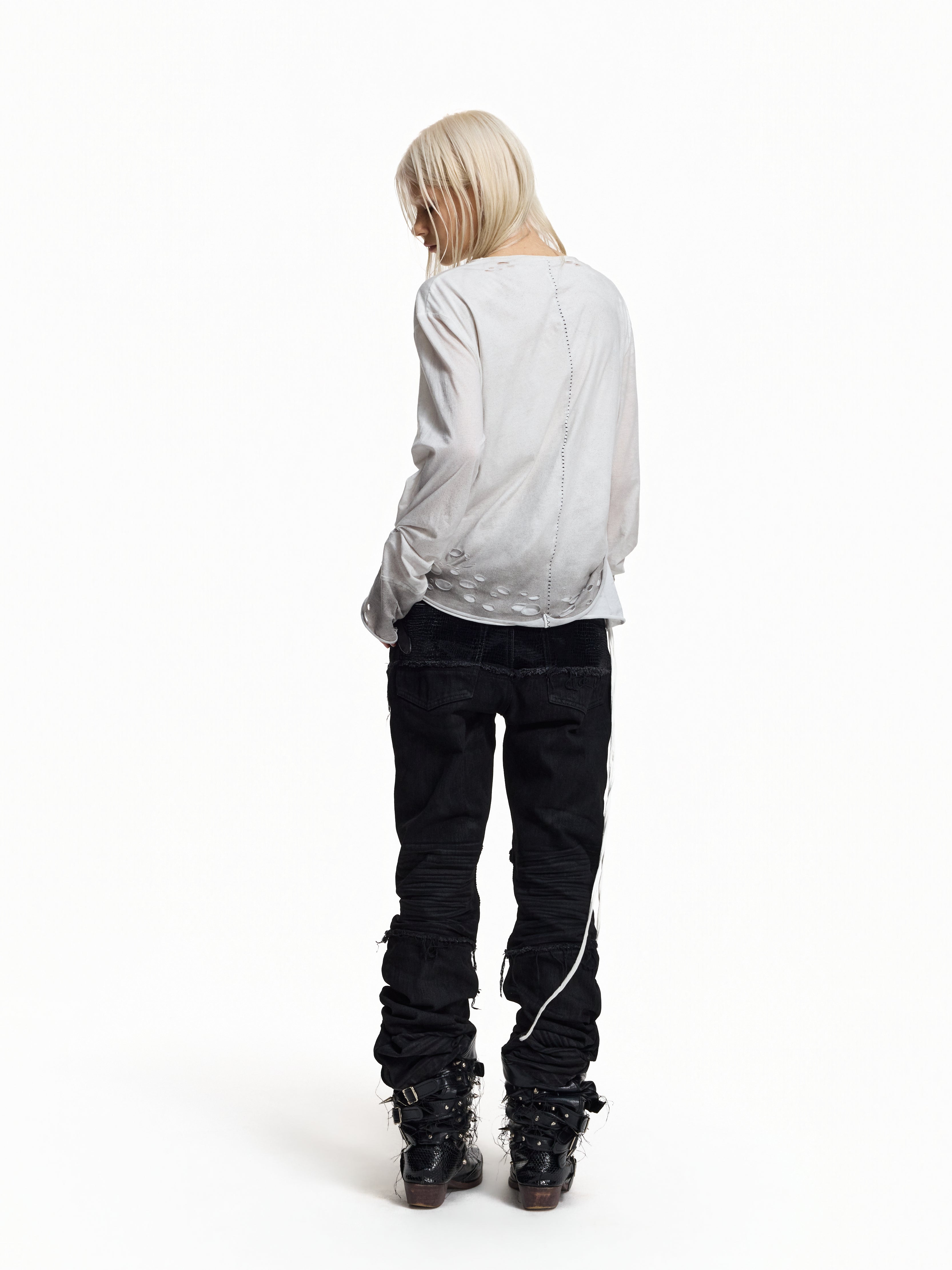 Flyerrer Distressed Ribbon Gradient Spray‑Paint Long‑Sleeve Top FR371
